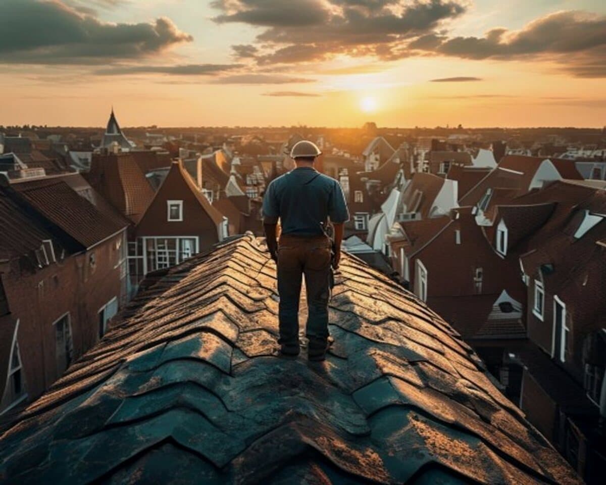 Dakdekker van Dommeldak op een afgewerkt dak boven de Brabantse daken